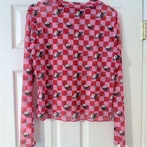 Dressed in LALA Pink Checkered Long Sleeve Mesh Top